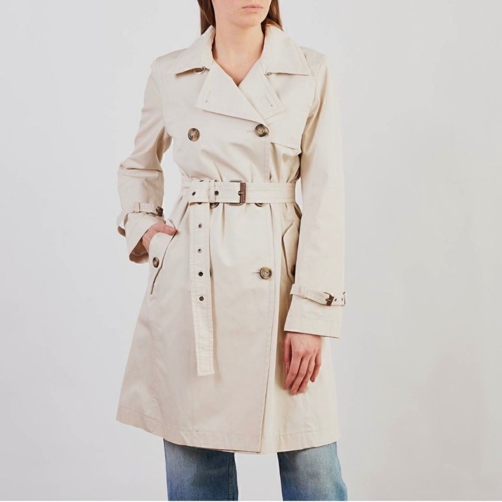 Weekend Max Mara Double Breasted Trench Coat Belted‎ Cream Beige Size 8